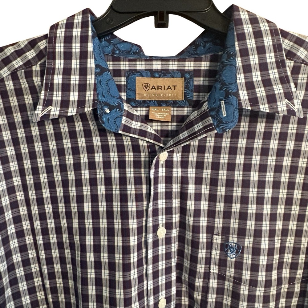 Ariat Men's XXL Tall Wrinkle Resistant Plaid Cotton Button-Up Shirt Western